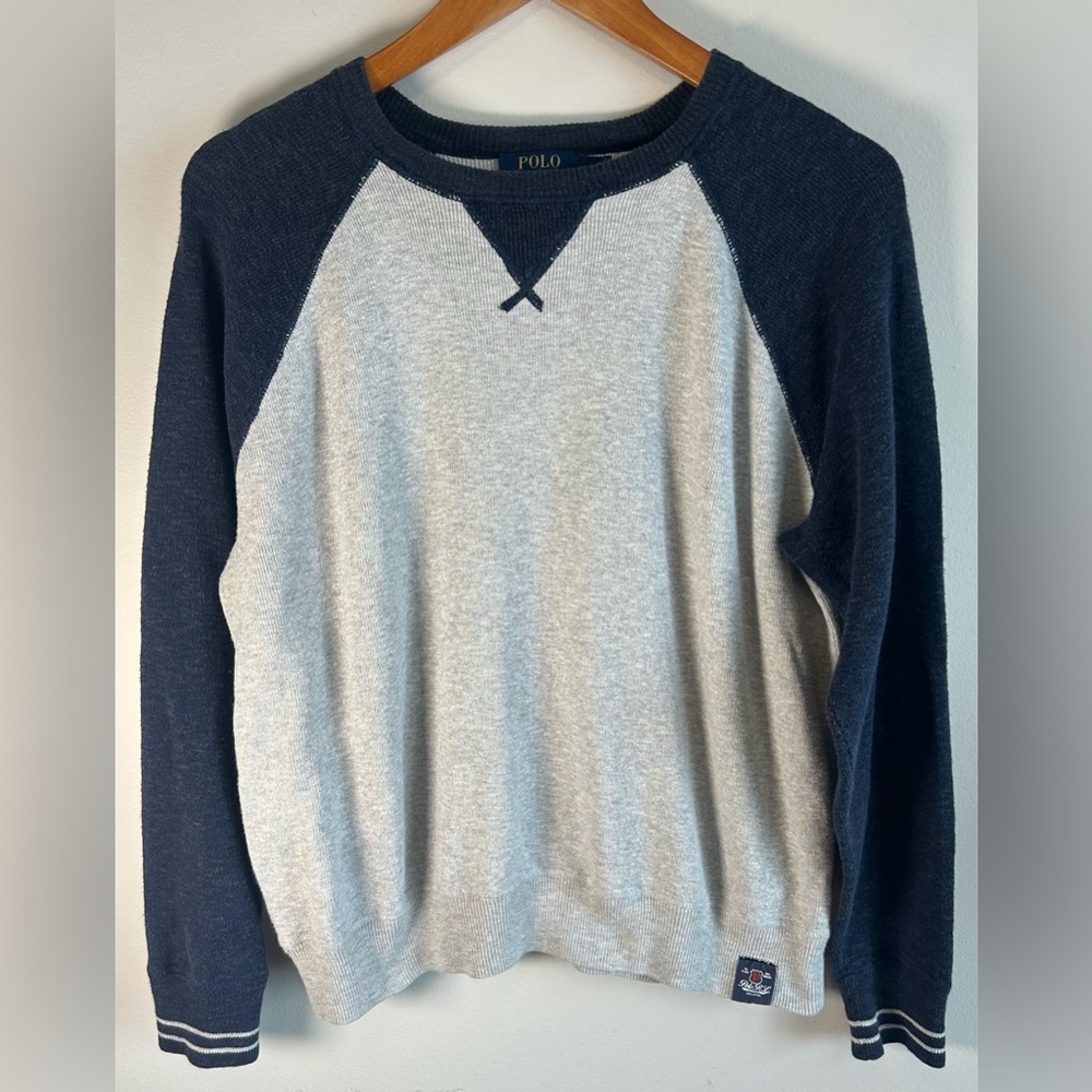 Polo Ralph Lauren Mens Sweater Crewneck Pullover Blue Gray Size M Cotton